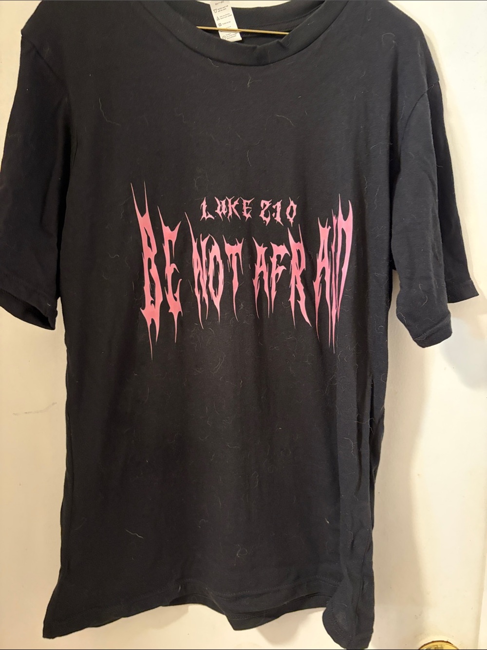 Black Tee with Pink 'Be Not Afraid' Graphic